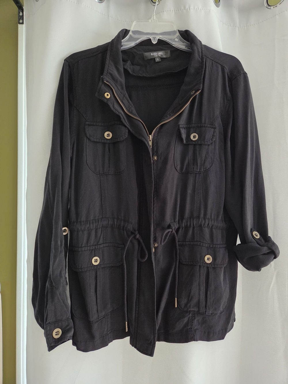 Black Label C'est Toi Black Utility Cargo Jacket Size Large Gold Brass Hardware